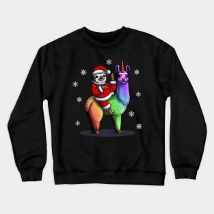 Santa Sloth Riding Llama Unicorn Crewneck Sweatshirt